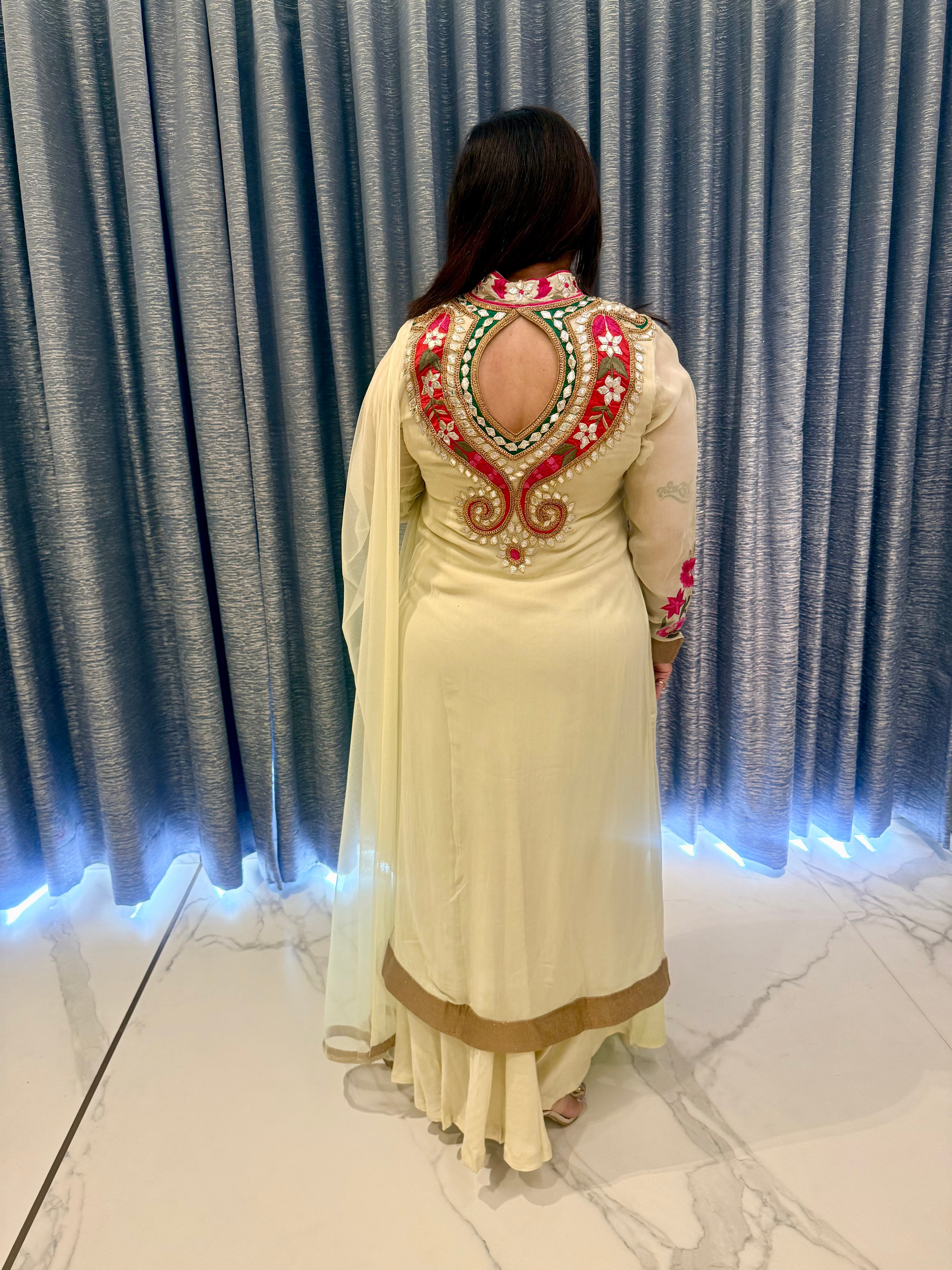 Designer Pastel Green & Pink Festive Gown