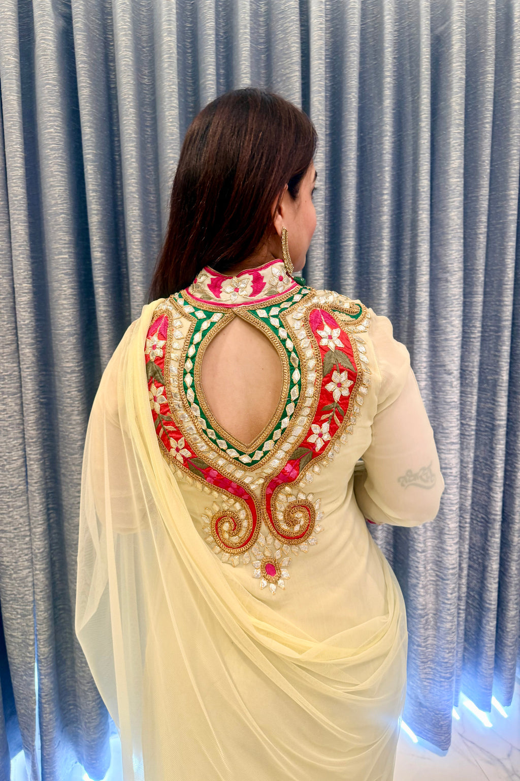 Designer Pastel Green & Pink Festive Gown
