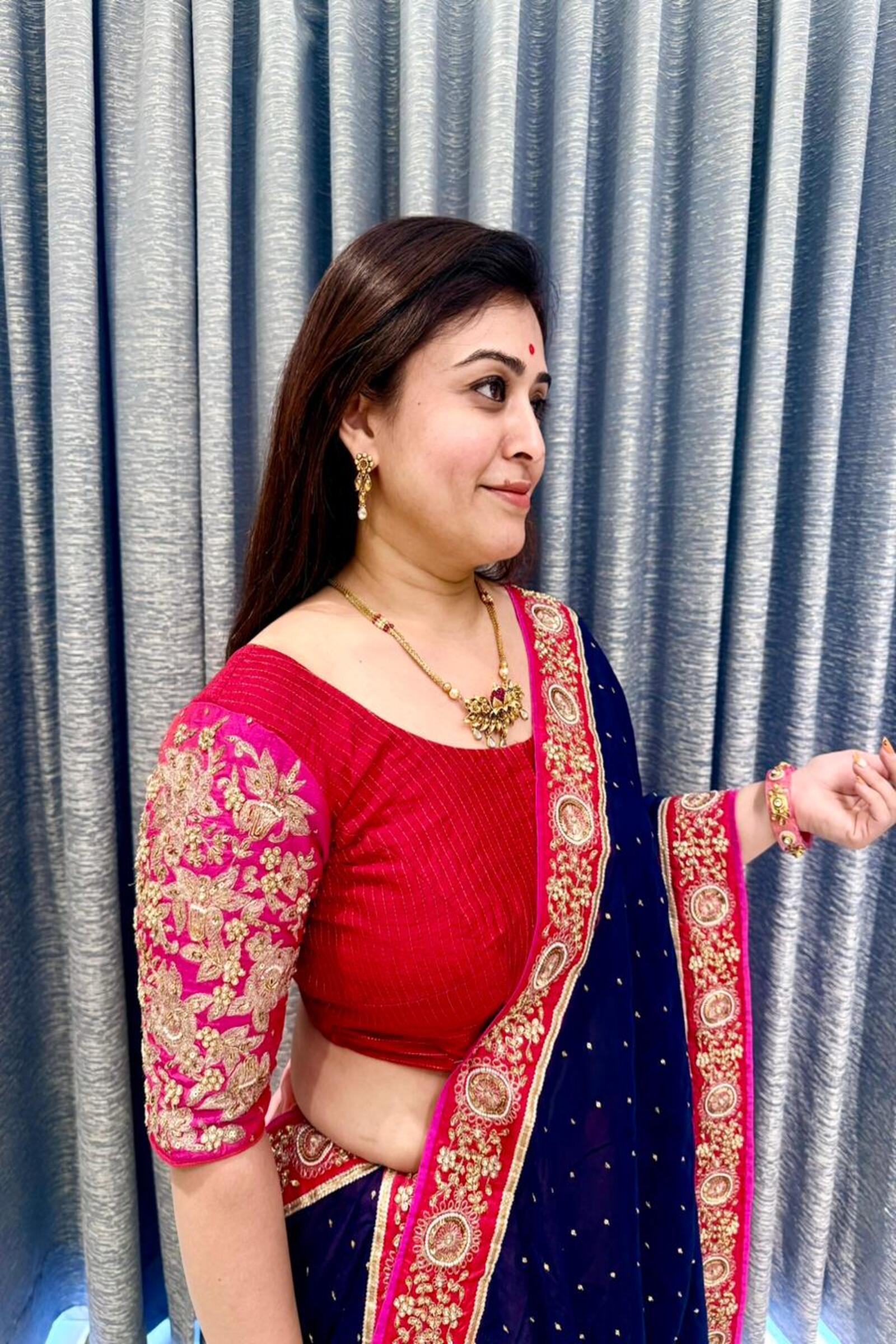 Royal Navy & Fuchsia Hand-Embroidered Chaniya Choli