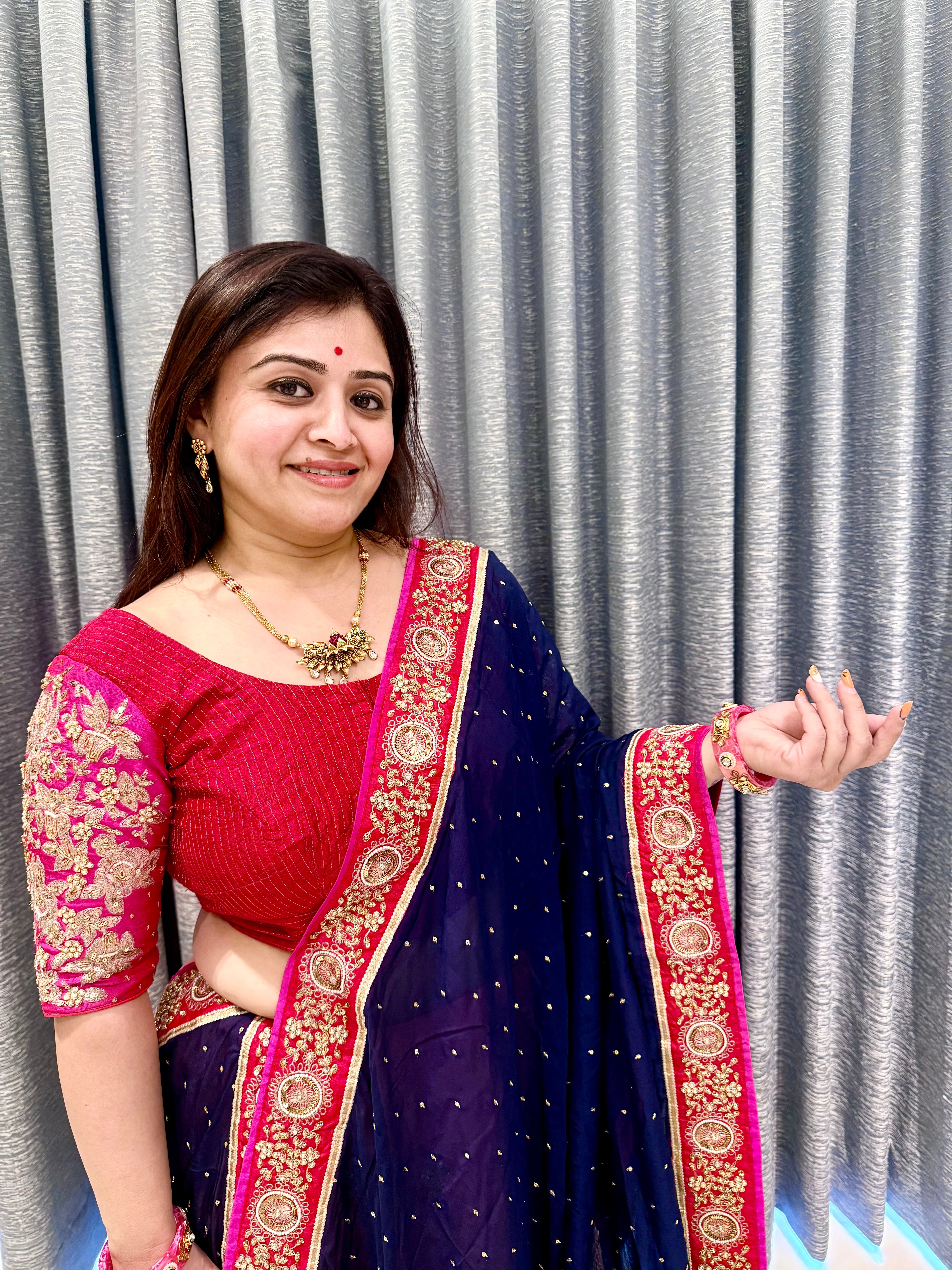 Royal Navy & Fuchsia Hand-Embroidered Chaniya Choli