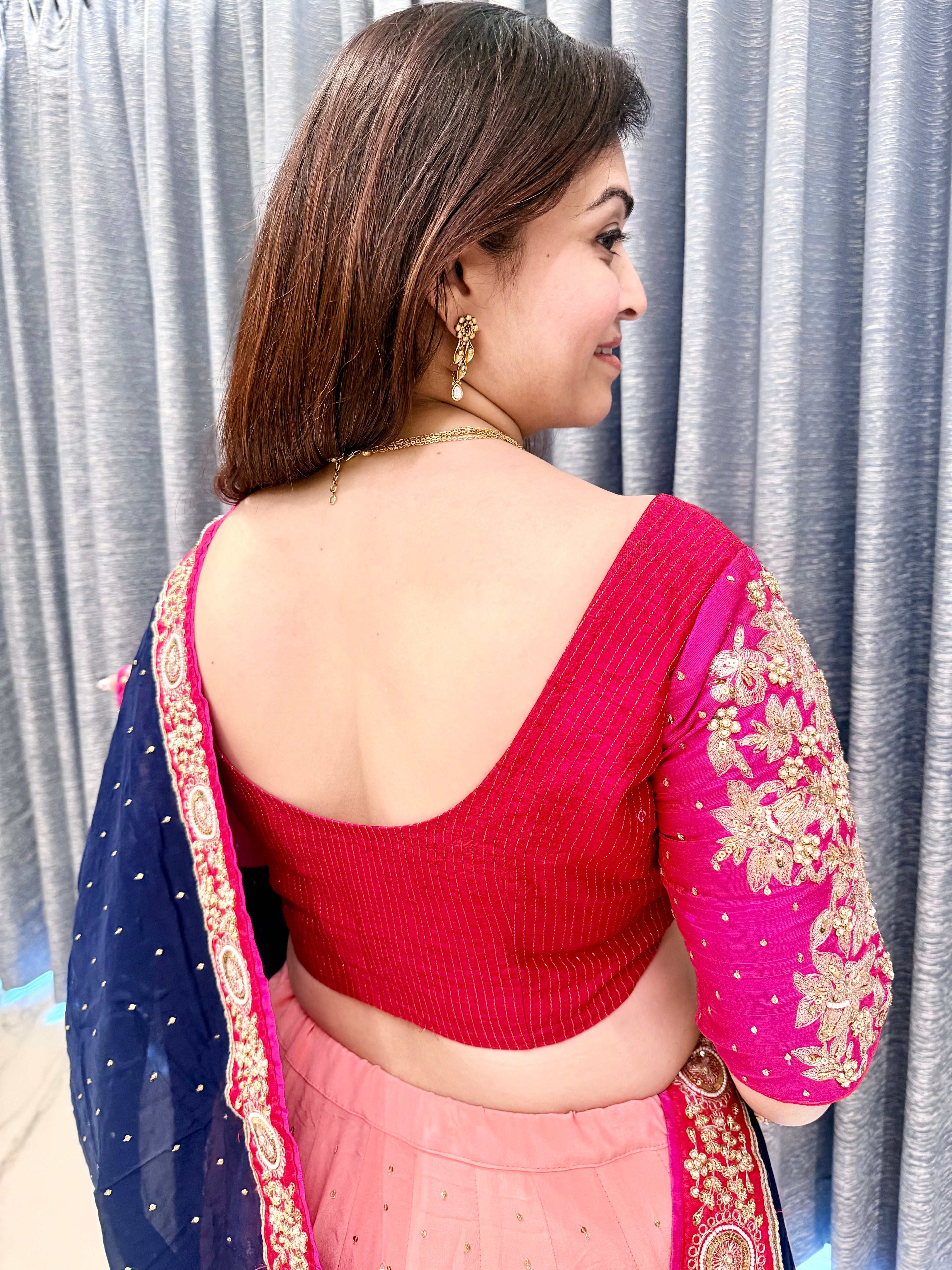 Royal Navy & Fuchsia Hand-Embroidered Chaniya Choli
