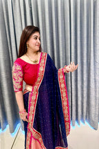 Royal Navy & Fuchsia Hand-Embroidered Chaniya Choli