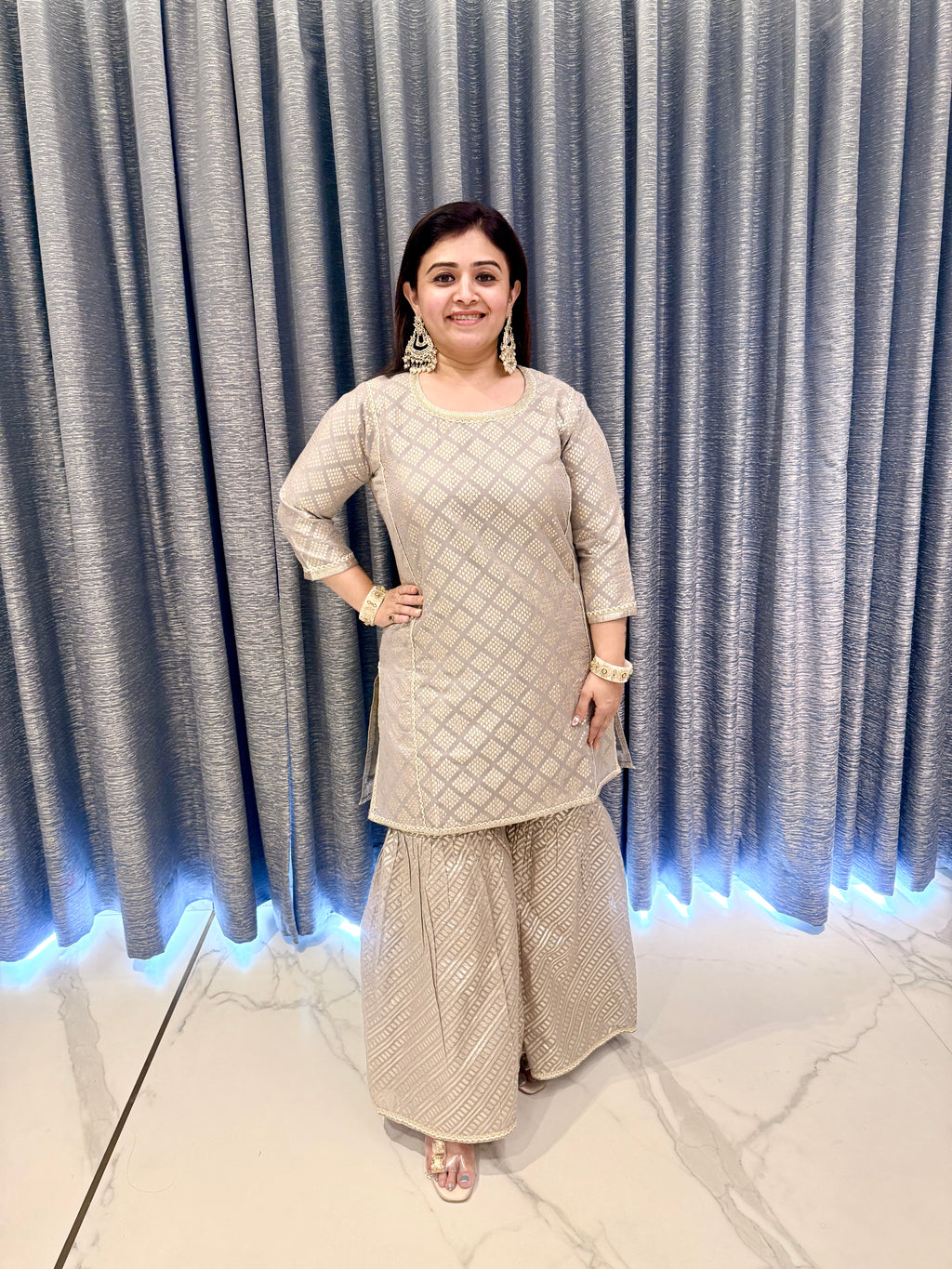 Luxury Beige & Gold Festive Sharara Suite
