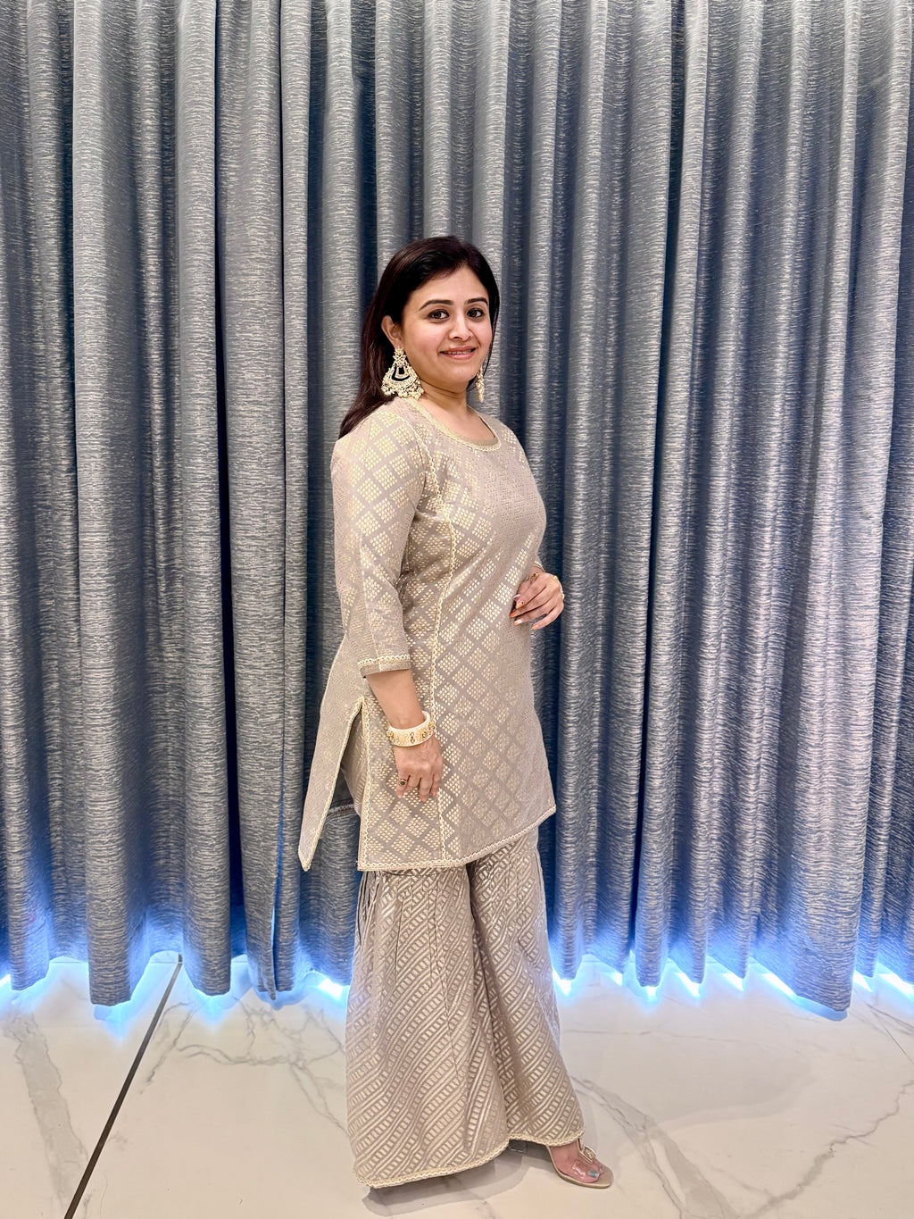 Luxury Beige & Gold Festive Sharara Suite