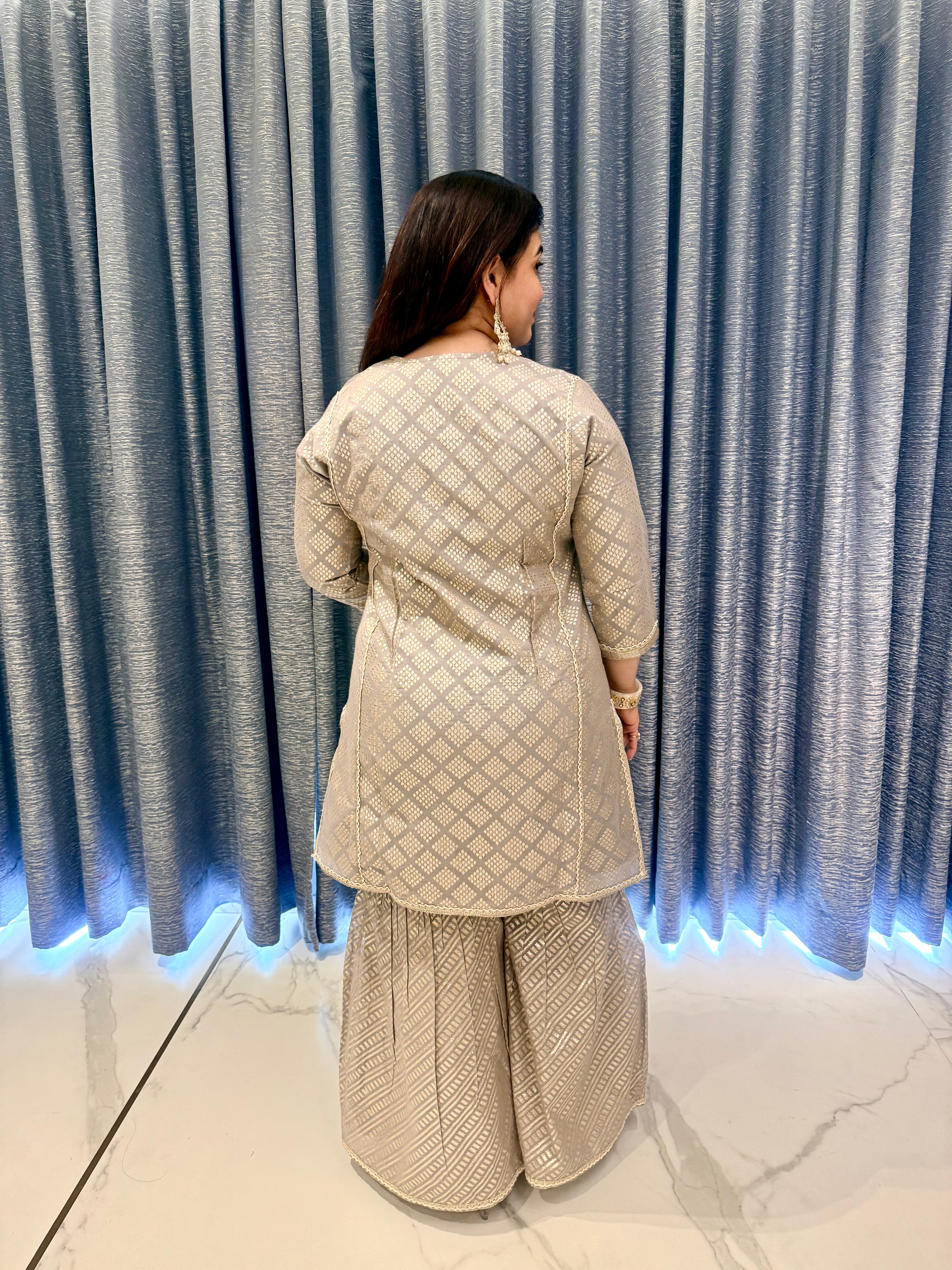 Luxury Beige & Gold Festive Sharara Suite