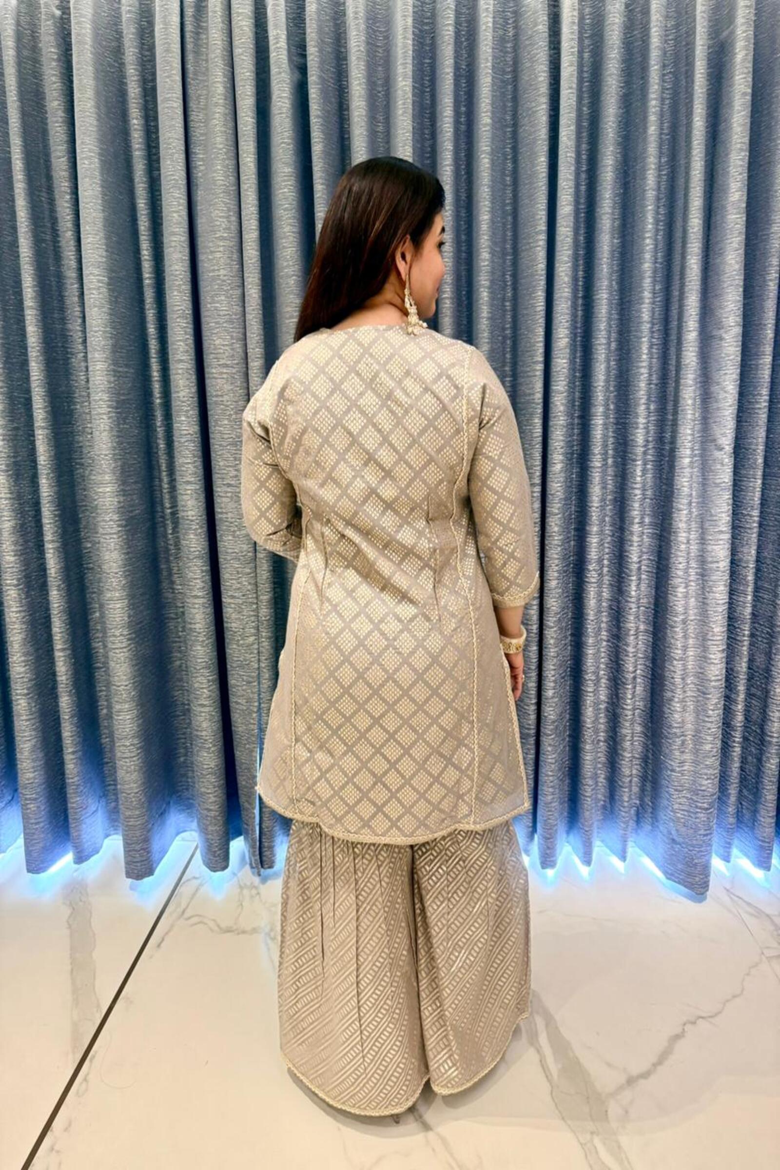 Luxury Beige & Gold Festive Sharara Suite