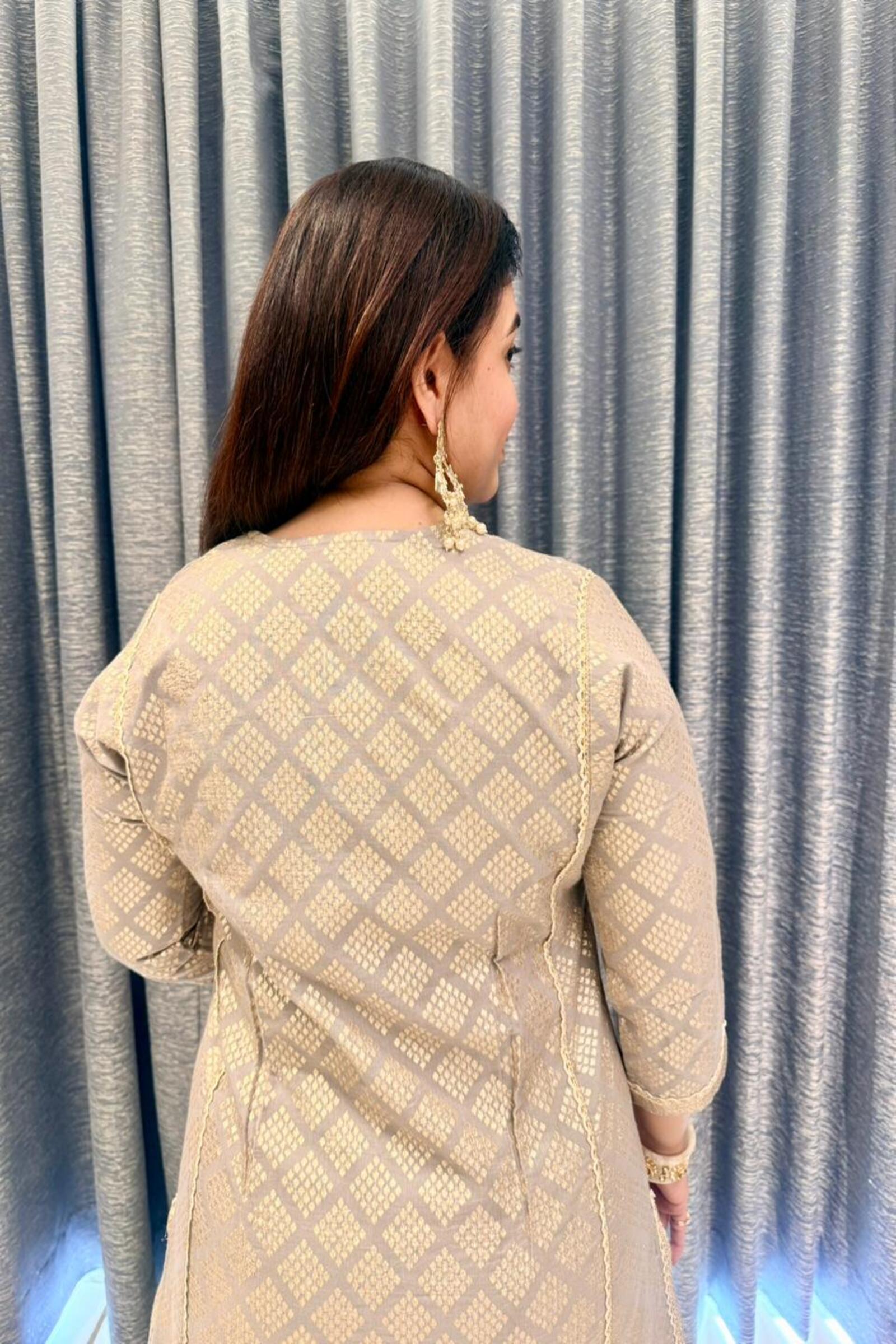 Luxury Beige & Gold Festive Sharara Suite