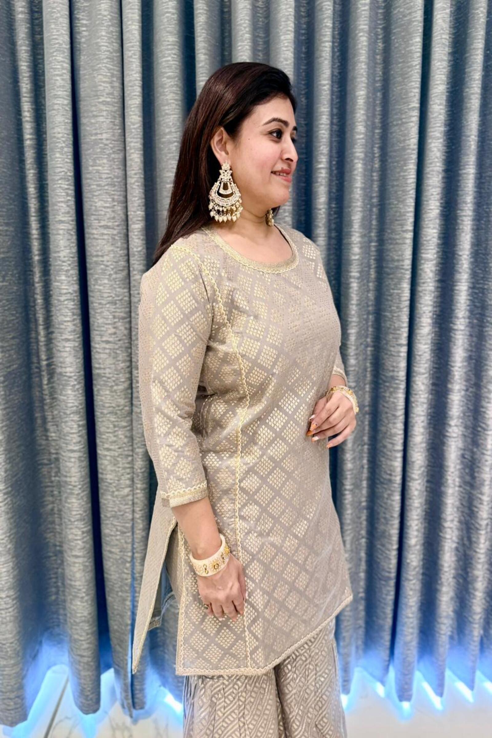 Luxury Beige & Gold Festive Sharara Suite
