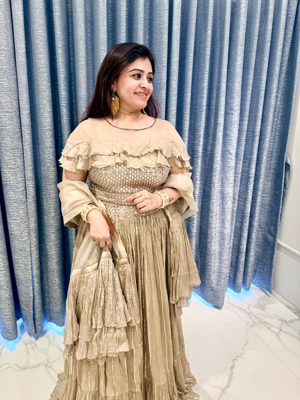 Moonlit Beige Ruffle Chaniya Choli