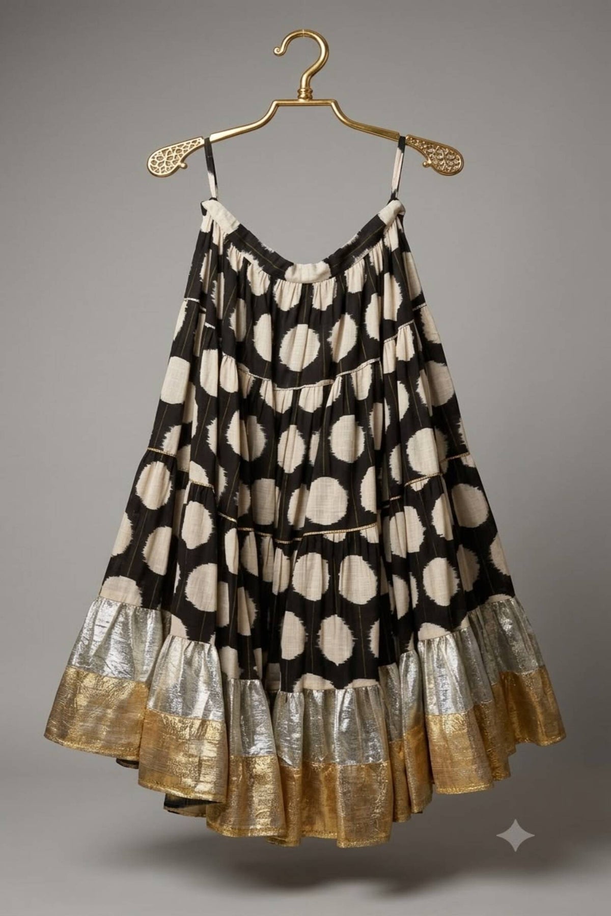 Black & Ivory Polka Print Gota Chaniya