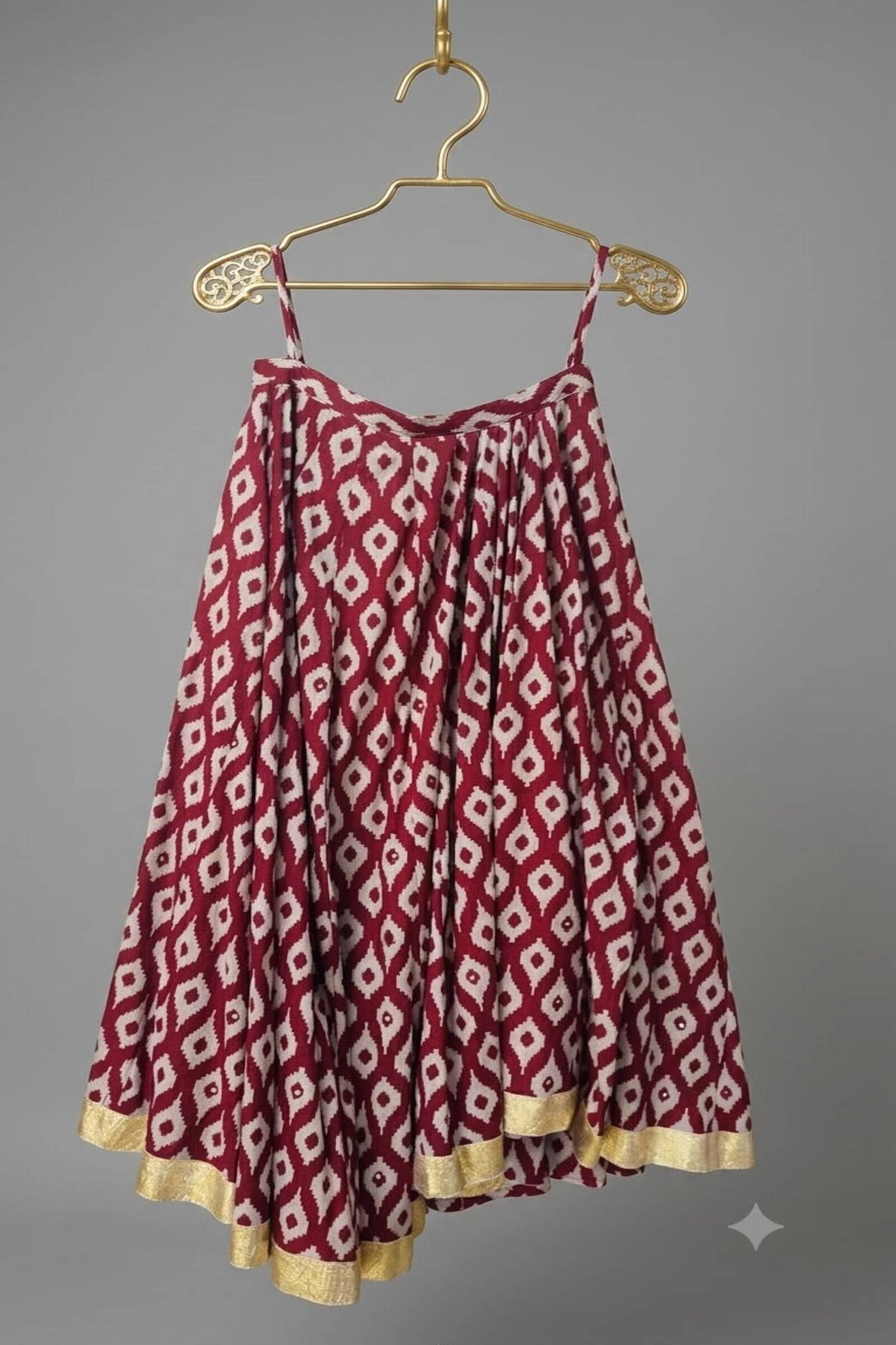 Maroon & Ivory Ikat Print Chaniya