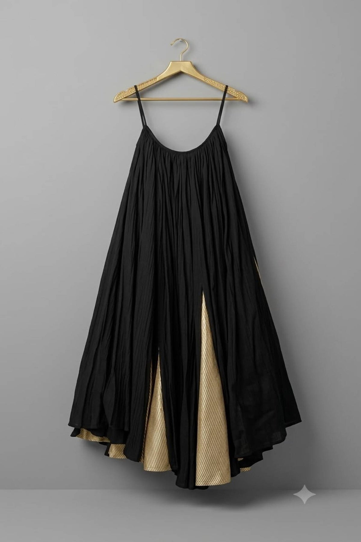 Black & Gold Panelled Flare Chaniya