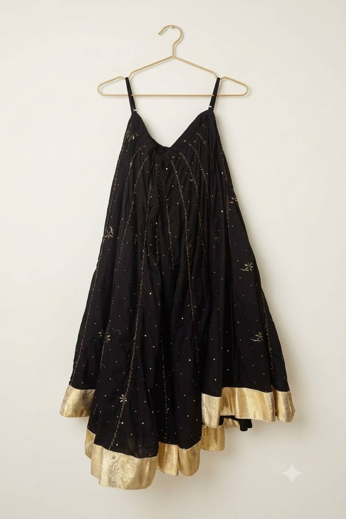 Black & Gold Embroidered Flared Dress