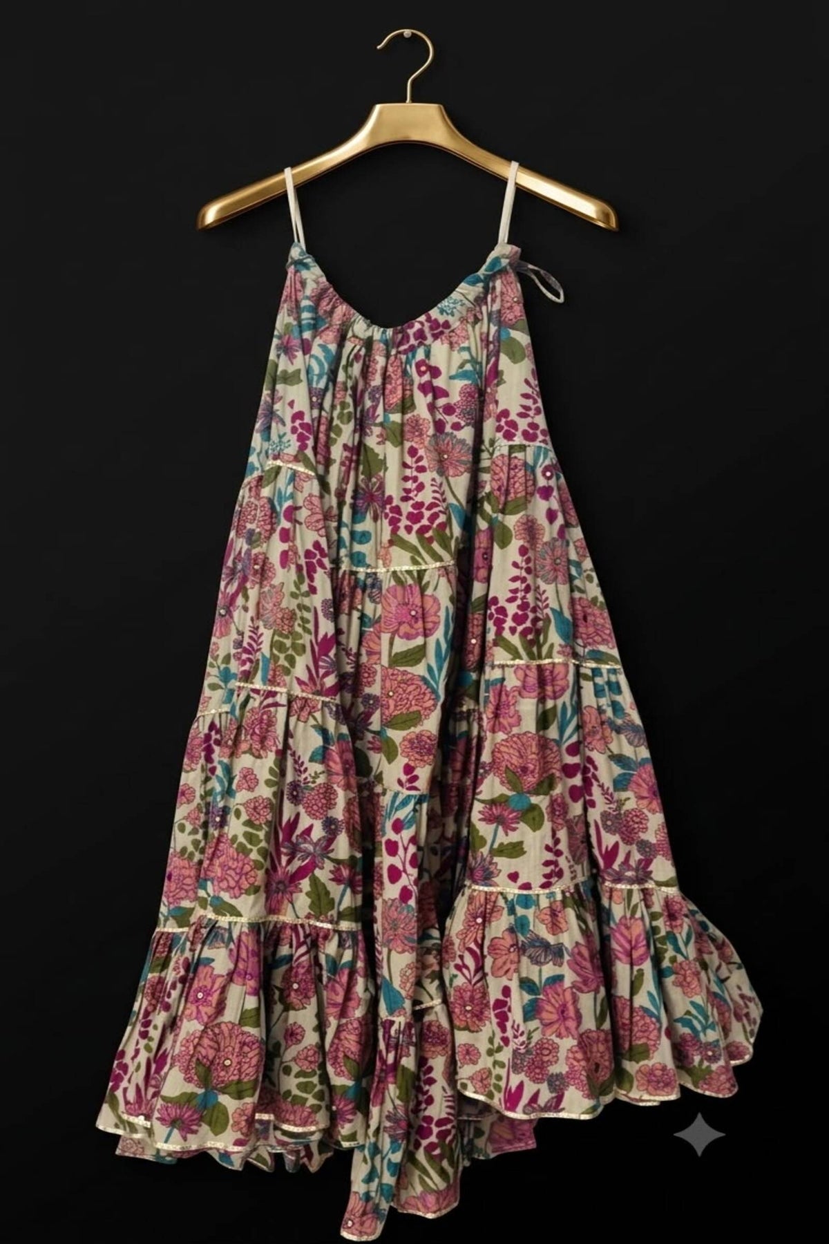 Multicolor Floral Printed Tiered Flared Dress