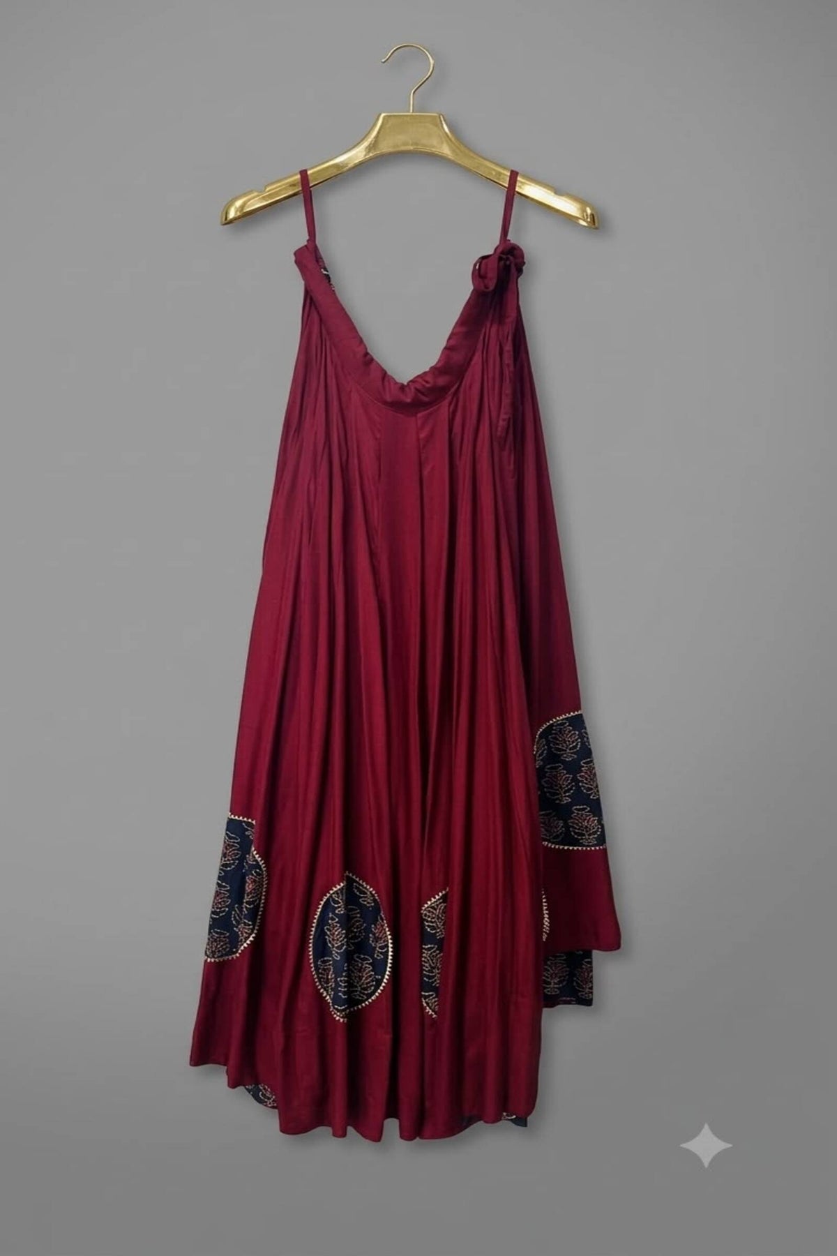 Wine Red & Navy Printed Patchwork Chaniya
