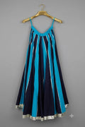 Turquoise & Navy Blue Silver-Trimmed Flared Chaniya