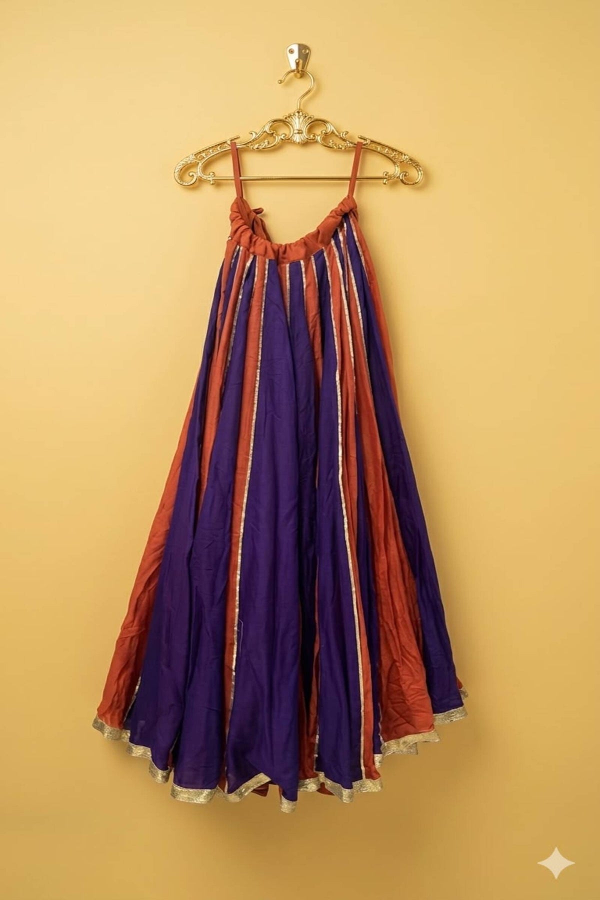 Royal Purple & Rust Orange Gold-Trimmed Flared Chaniya