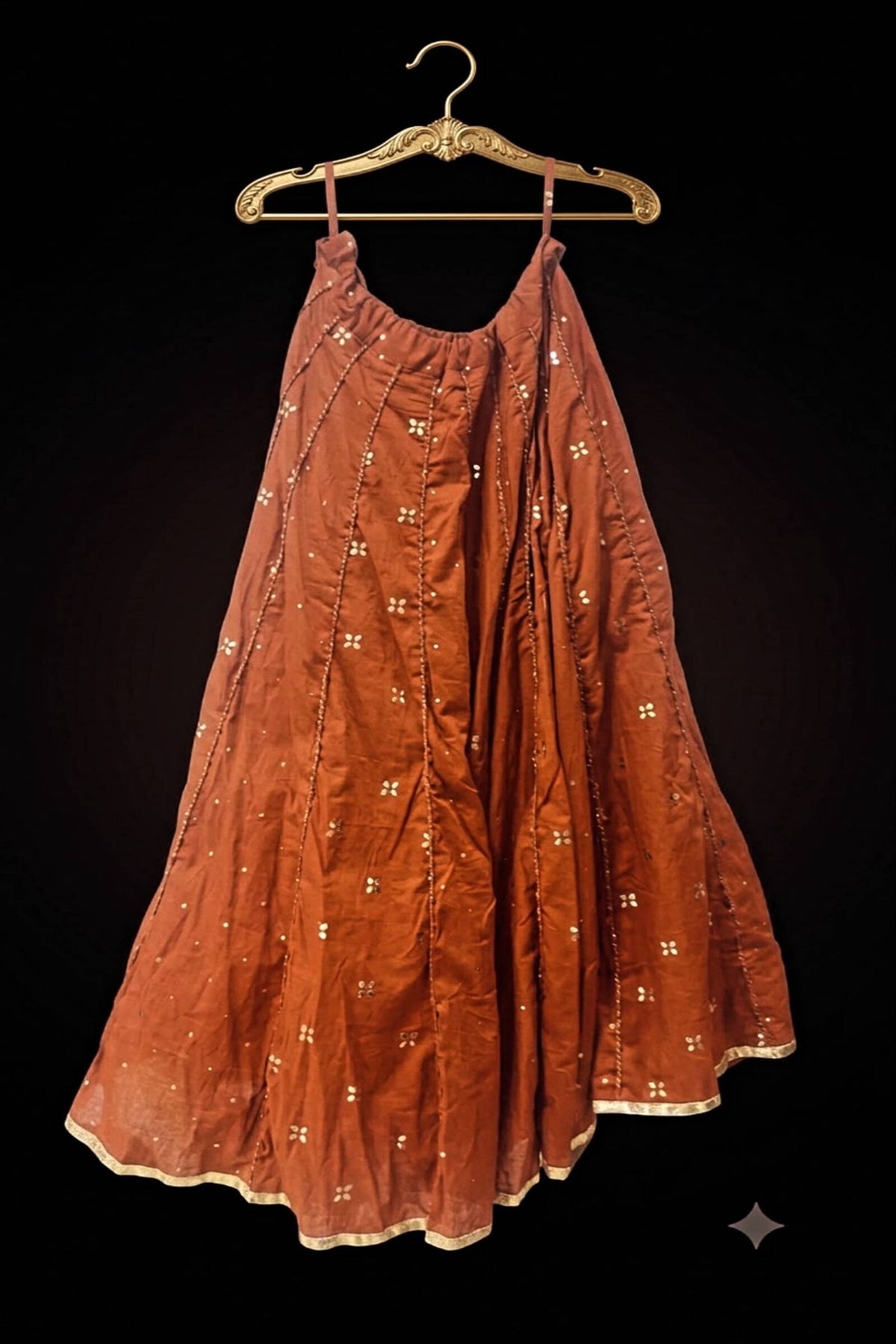 Rust Orange Floral Motif Festive Chaniya