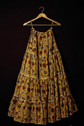 Mustard Floral Printed Tiered Chaniya