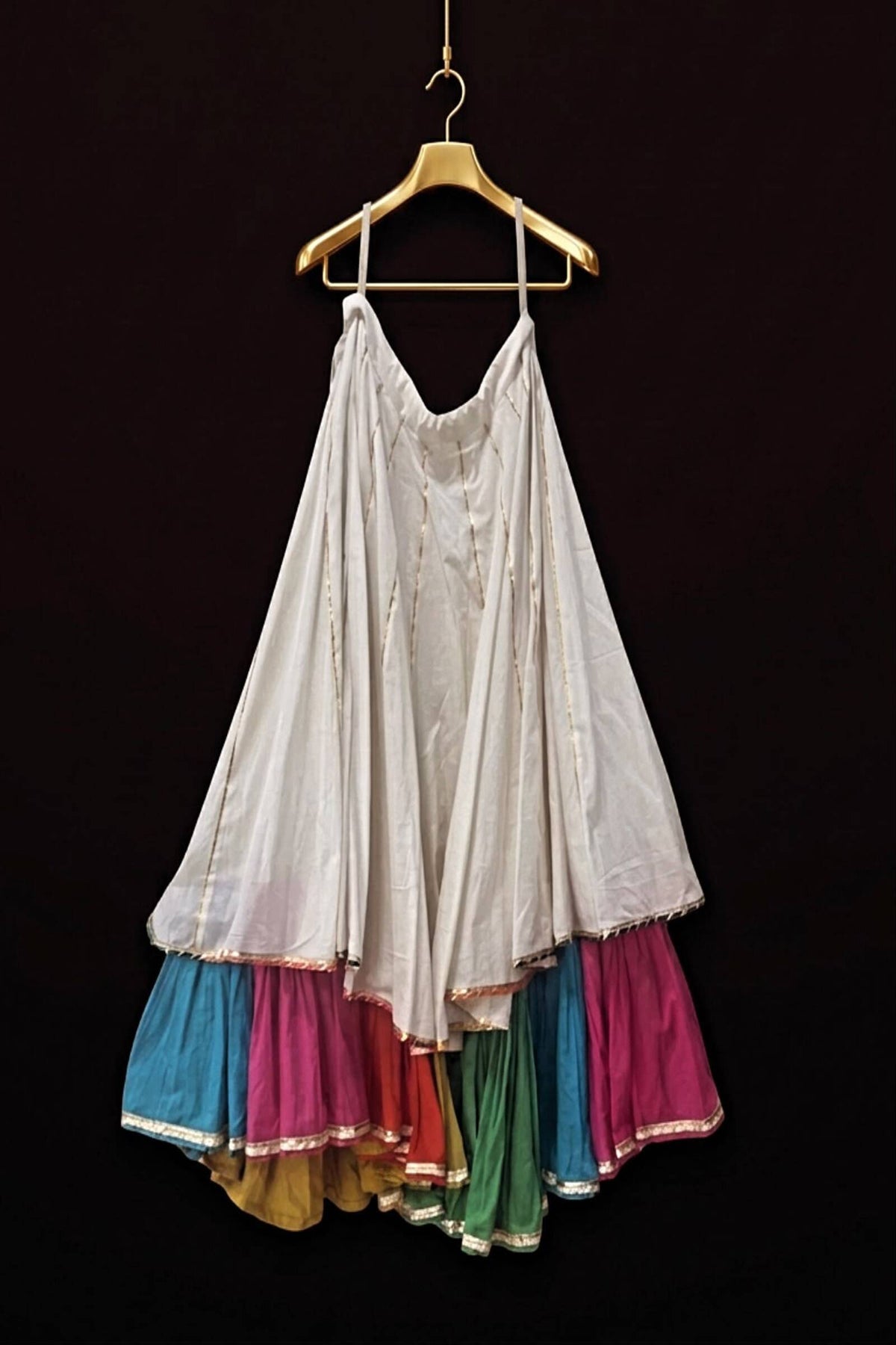 Ivory White Multicolor Layered Flared Chaniya