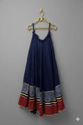 Navy Blue Printed Border Panel Flared Chaniya
