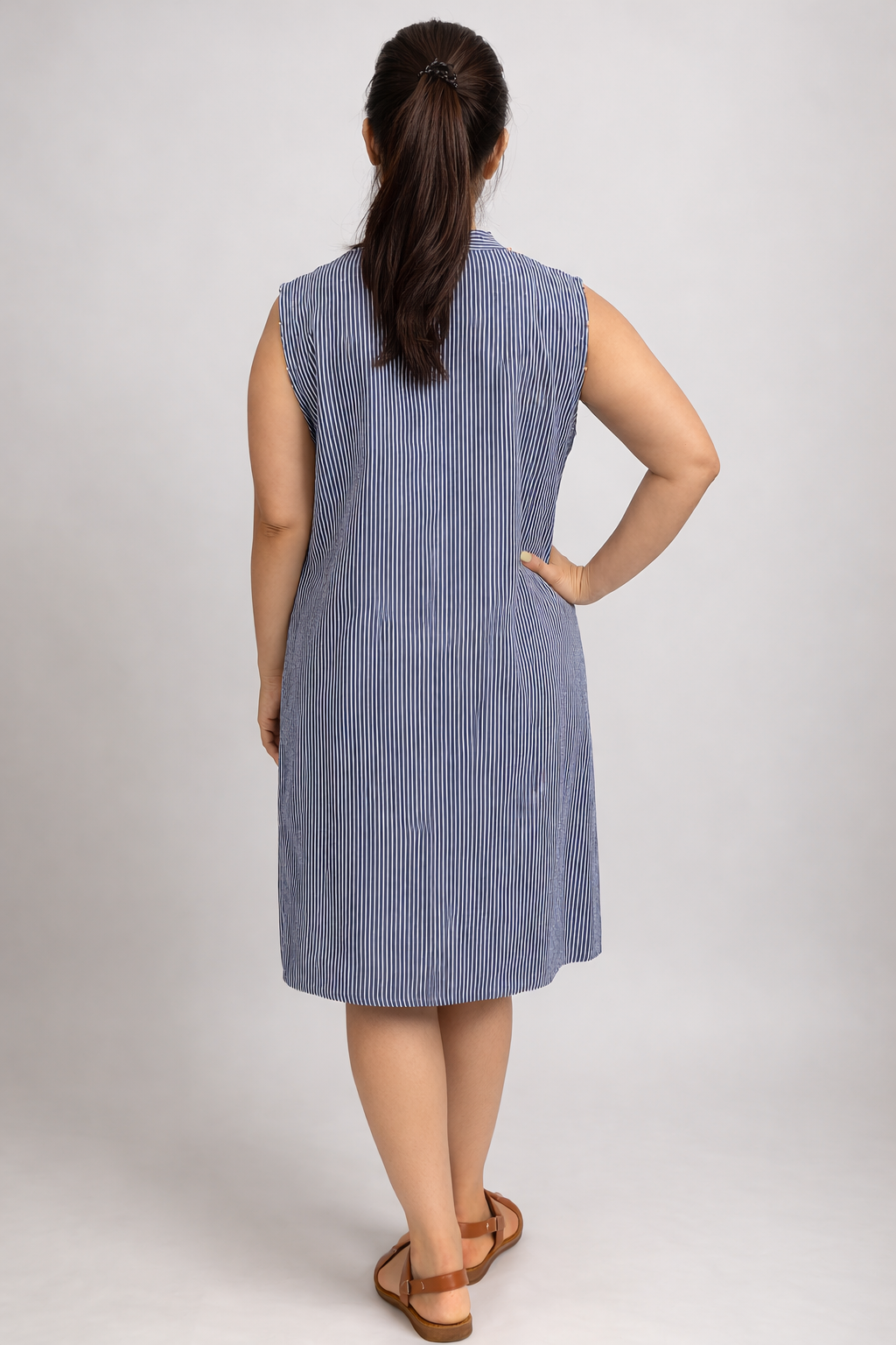Midnight Indigo Pinstripe Shift Dress