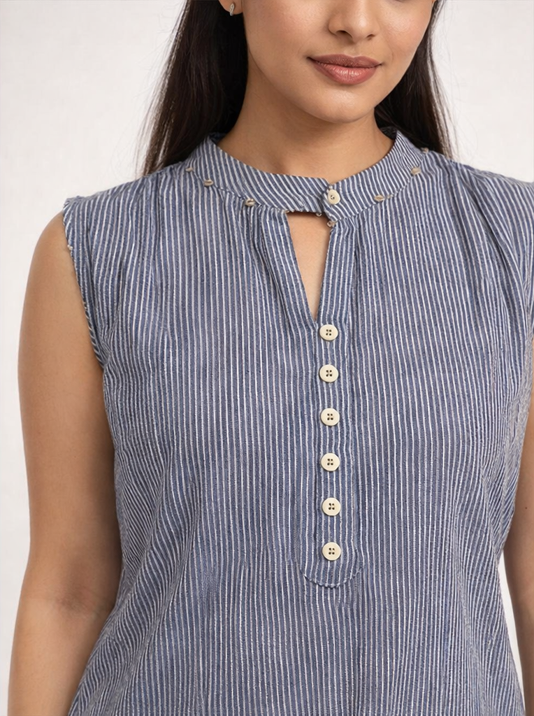 Midnight Indigo Pinstripe Shift Dress
