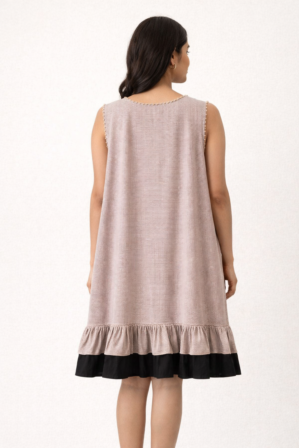 Mauve Grid-Print Sleeveless Shift Dress
