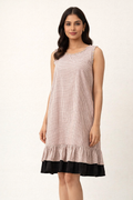 Mauve Grid-Print Sleeveless Shift Dress