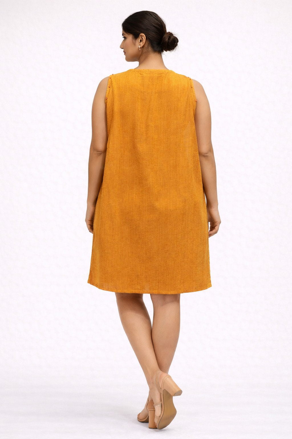 Mustard Yellow Textured Sleeveless Shift