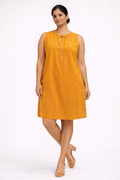Mustard Yellow Textured Sleeveless Shift