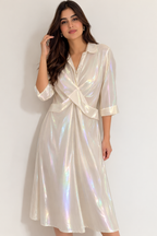Opal Holographic Collared Shirt Dress