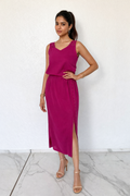 Magenta Sleeveless Midi Dress with Stud Details