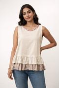 Beige Artisan Top with Embroidered Neckline
