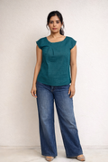 Pine Green Round-Neck Slub Top