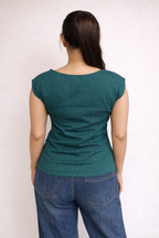 Pine Green Round-Neck Slub Top