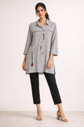 Monochrome Micro-Check Tunic with Tassel Detail