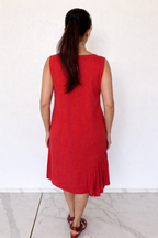 Rust Red Sleeveless Shift Dress with Front Pleat