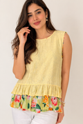 Sunshine Yellow Linen-Blend Ruffle Top