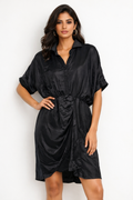 Midnight Satin Draped Shirt Dress