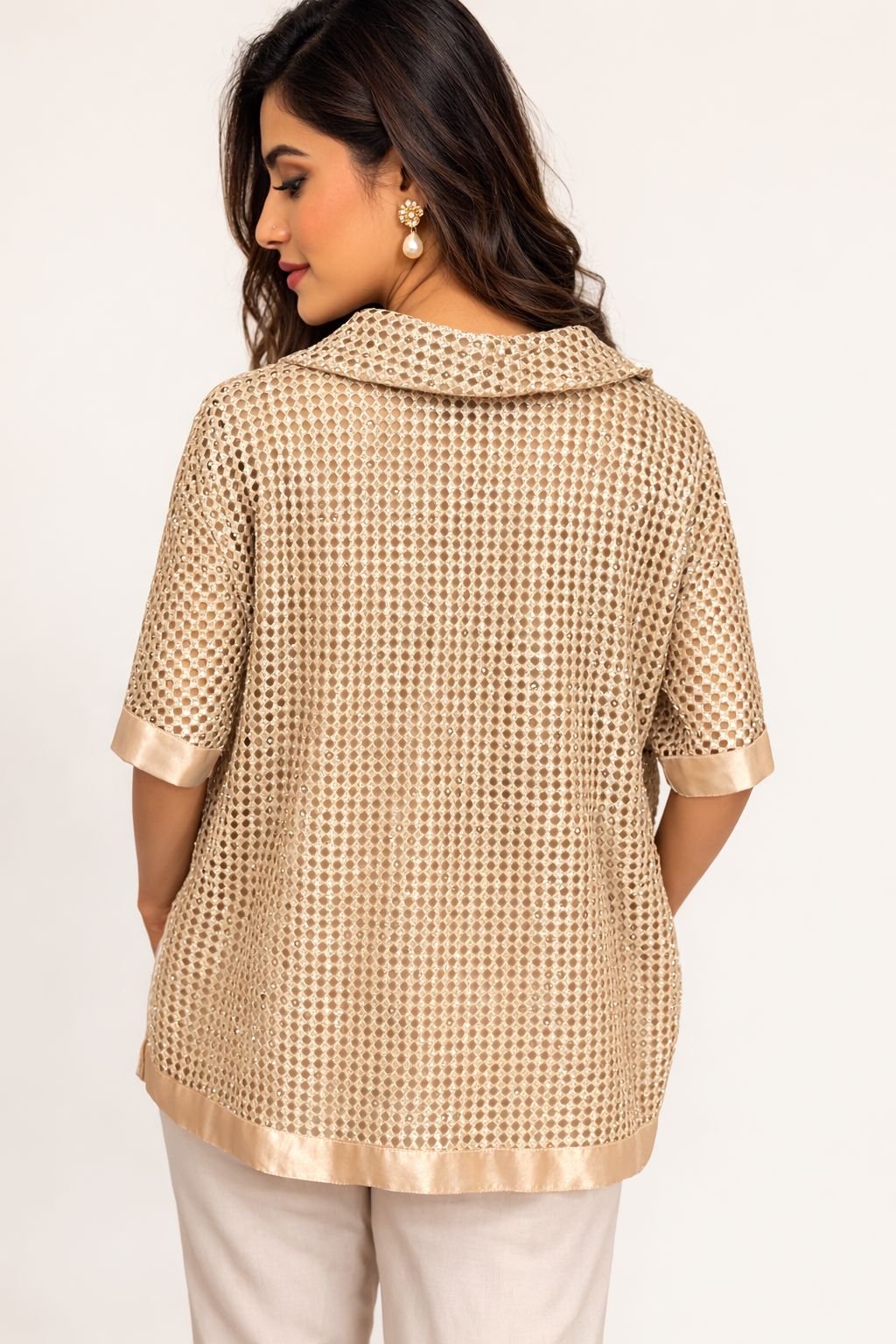 Champagne Gold Lattice-Mesh Polo