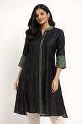 Onyx Black Kurti with Emerald Striped Accents