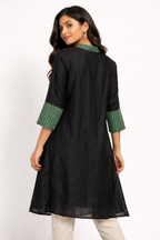 Onyx Black Kurti with Emerald Striped Accents
