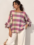 Lavender & Sage Checkered Tunic with Bow-Tie Sleeves