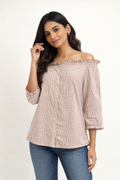 Mauve Grid-Print Off-the-Shoulder