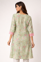 Mint Garden Floral Kurti with Bird Embroidery