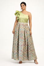 Pistachio Silk One-Shoulder Gown