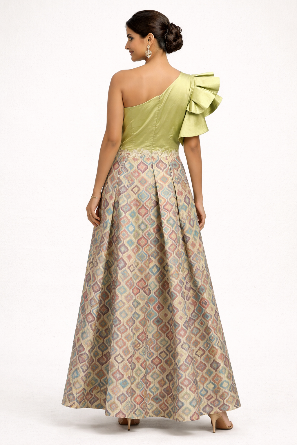 Pistachio Silk One-Shoulder Gown