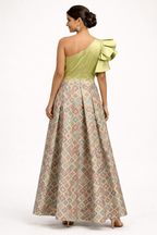 Pistachio Silk One-Shoulder Gown
