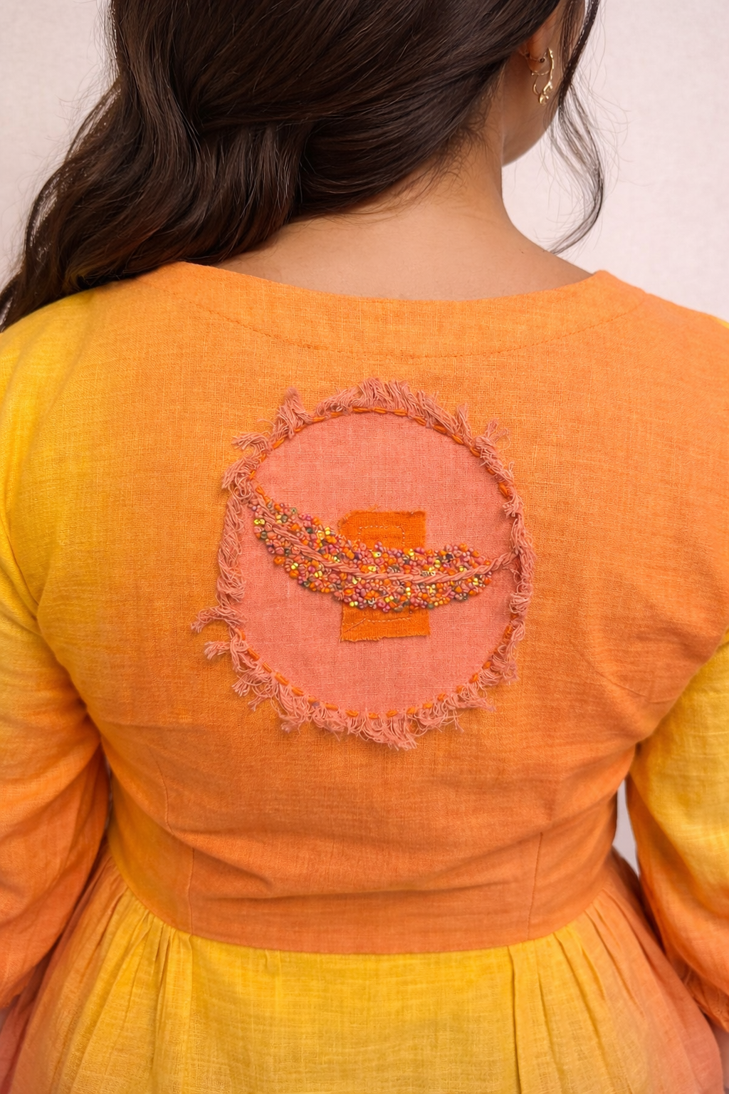 Yellow to Rose Gradient Empire-Waist Dress